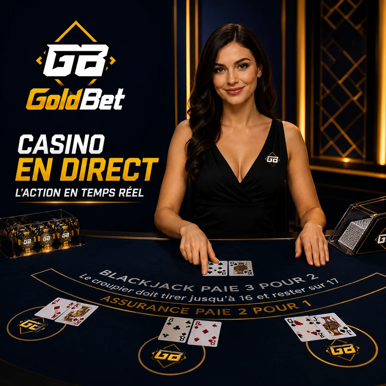 Casino en direct GoldBet — table de blackjack avec croupier